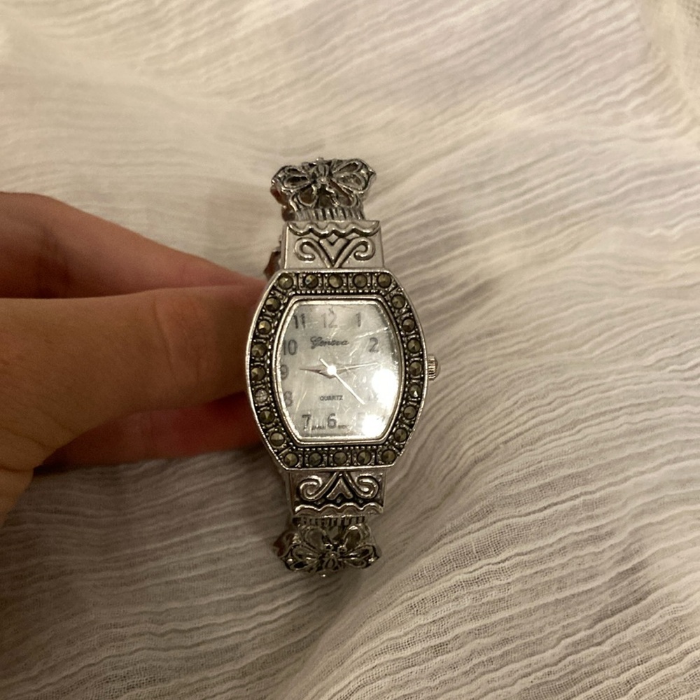 Geneva Silver Watch with Intricate Design